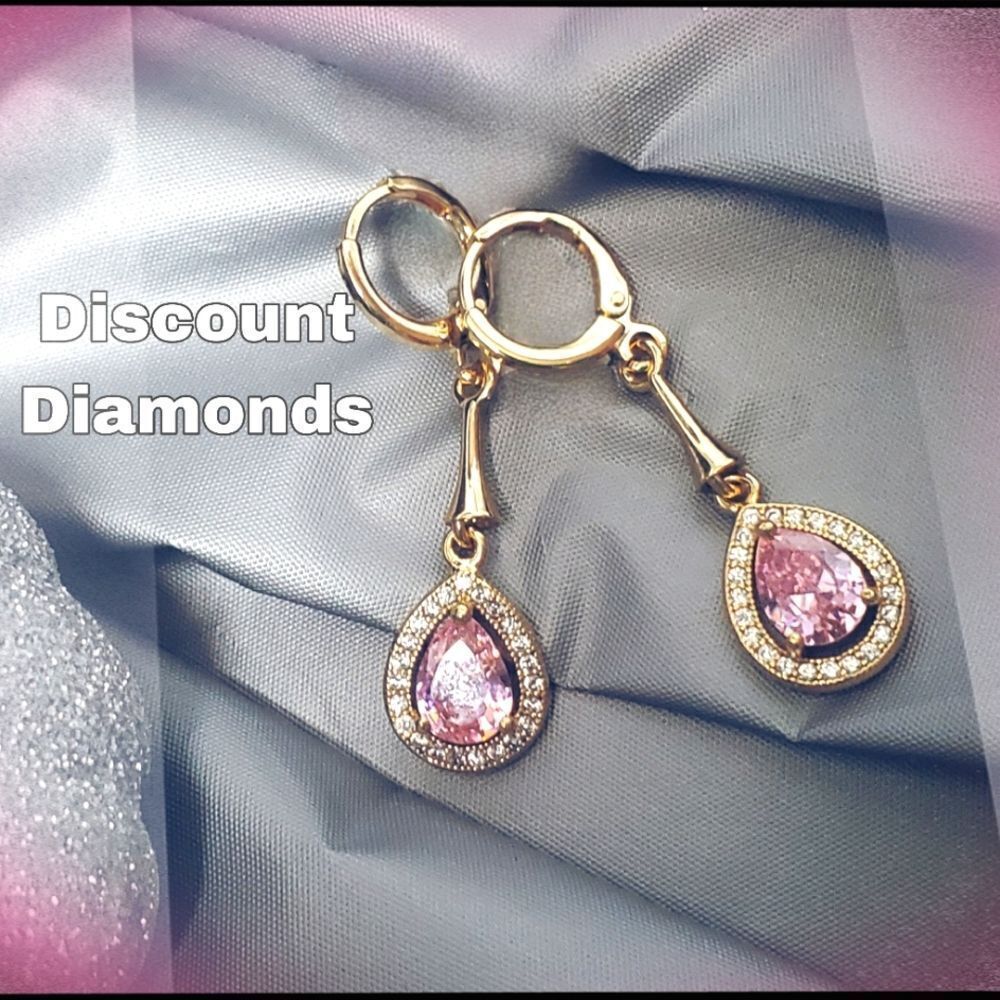 Natural Pink Topaz & Clear White Topaz Dangle Earrings 18K Gold 925 Silver